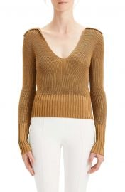 Theory Back Collar Ribbed Plunge Neck Sweater at Nordstrom